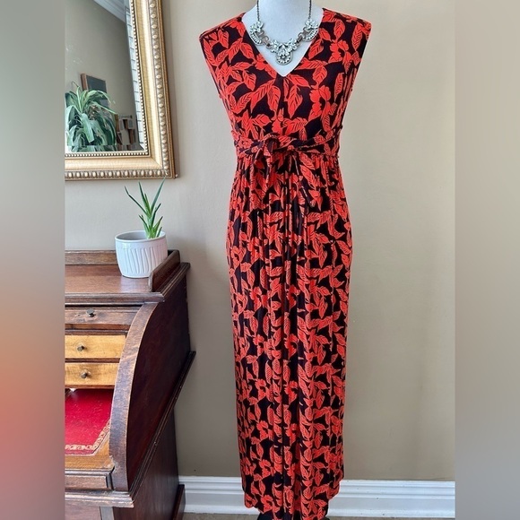 Anthropologie Plenty by Tracy Reese Fabiola Maxi Dress Red Black Tie Front S - Picture 2 of 10
